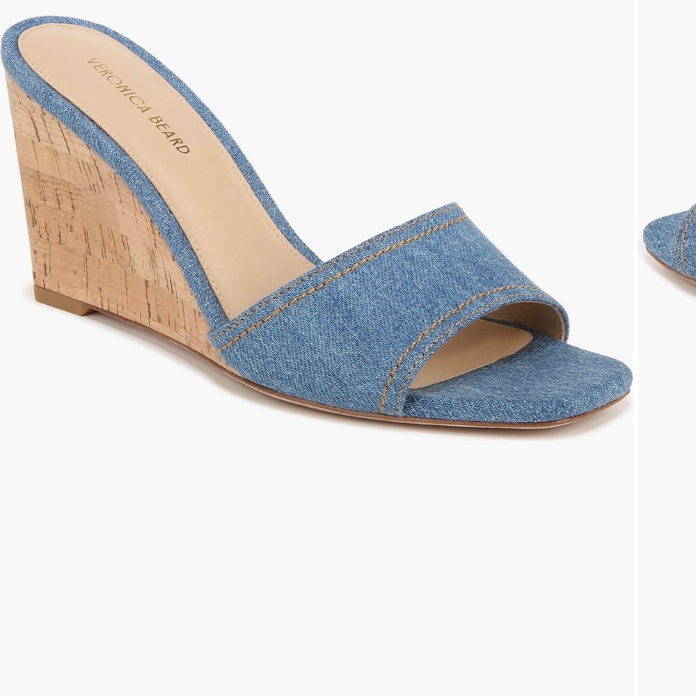 Veronica Beard Blue Denim Wedge Sandals
